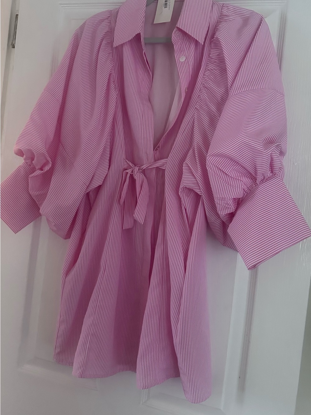 Pink Striped Mini Dress with Tie Front - Picture 2 of 3